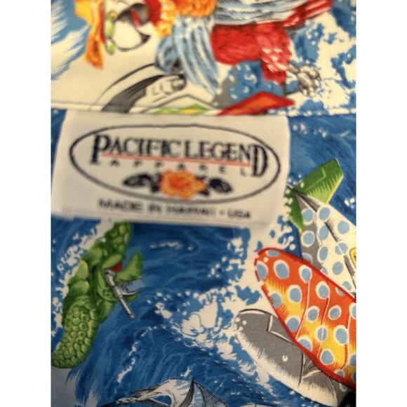 Pacific Legend Hawaiian Shirt Mens Size L Made In Hawaii Cotton Blue Water - Picture 2 of 14